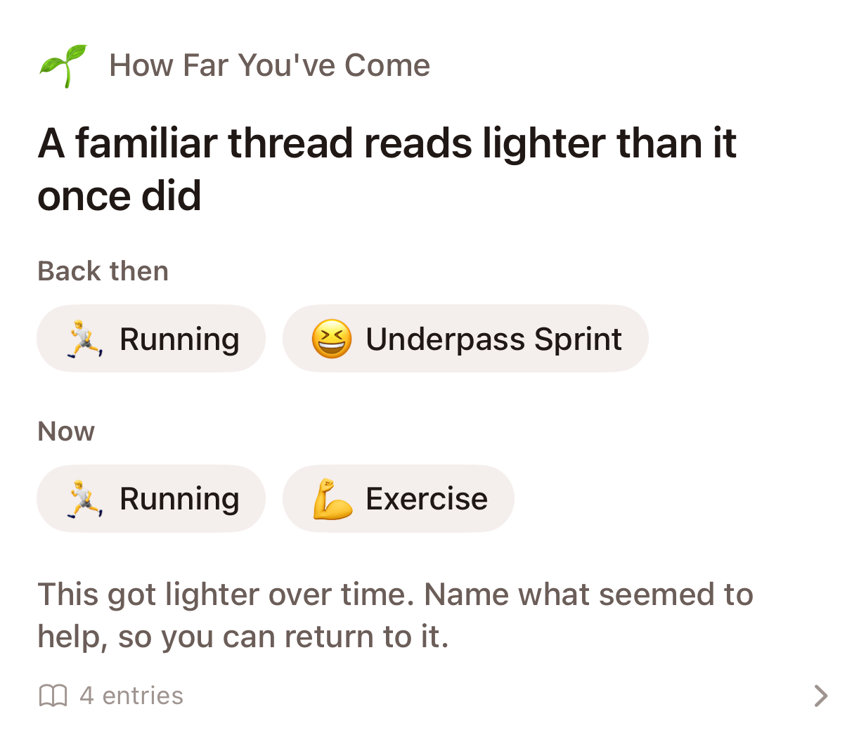 A Compose insight card contrasting what was written about running back then against now