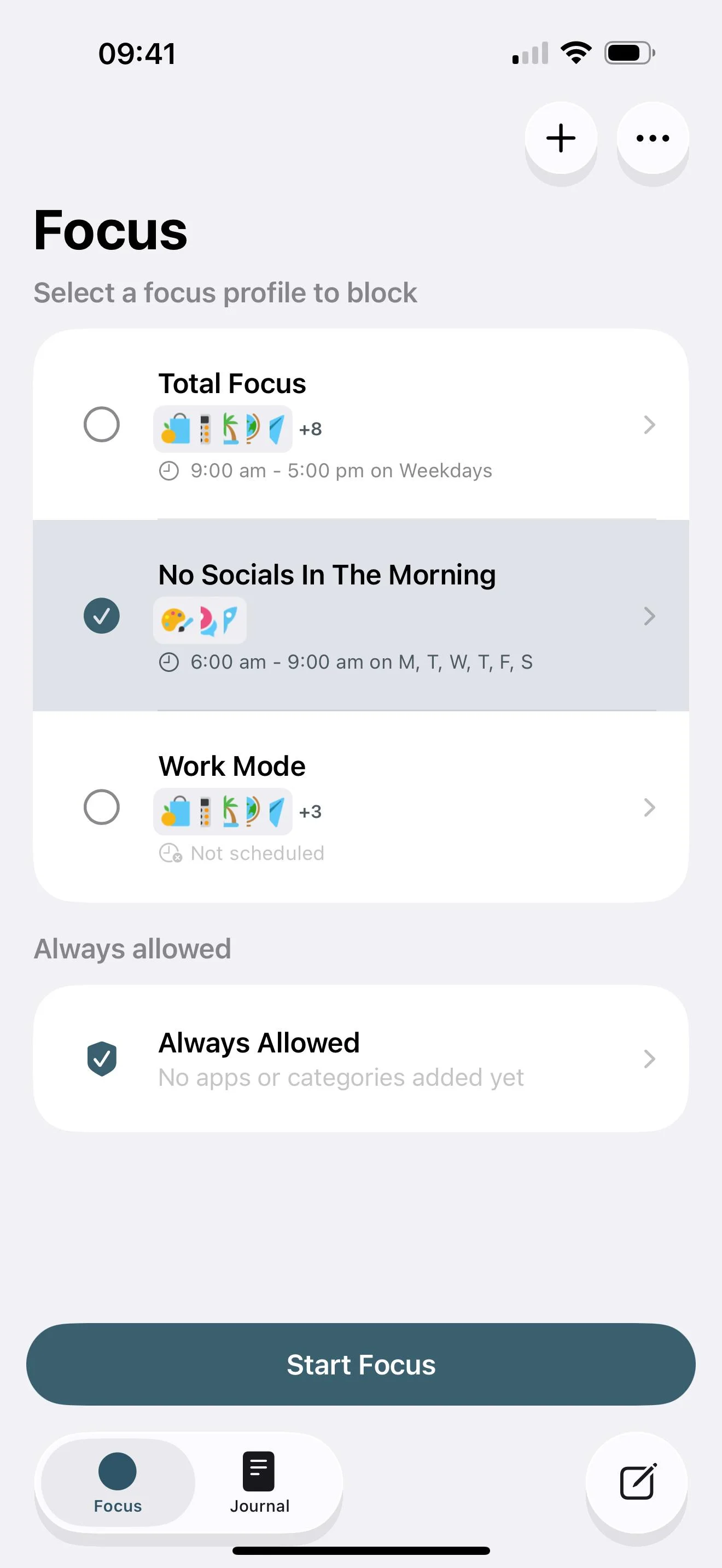 Compose focus profiles for blocking apps