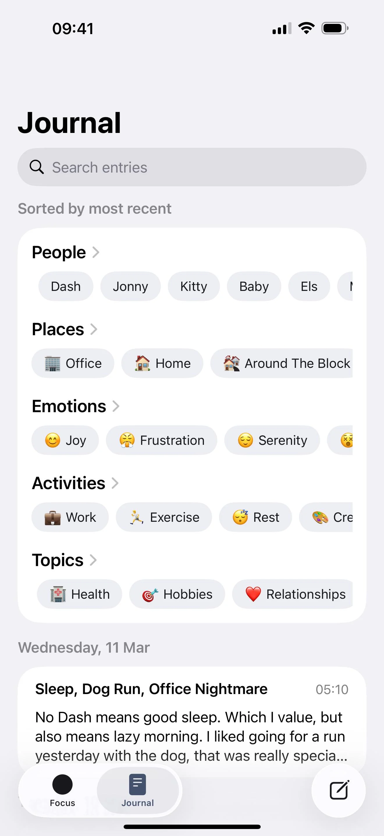Compose journal with smart tags and search